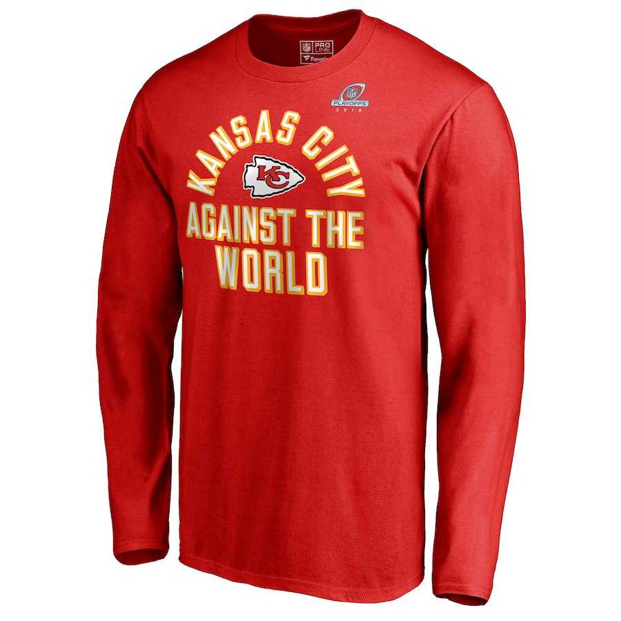 Men's Chiefs Red 2018 NFL Playoffs Against The World Long Sleeve T-Shirt,We sell and wholesale Men's Chiefs Red 2018 NFL Playoffs Against The World Long Sleeve T-Shirt on line form chian!